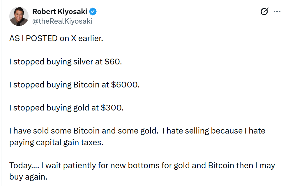 富爸爸自爆多年未買比特幣、黃金 與長期呼籲大相逕庭 社群怒轟誤導