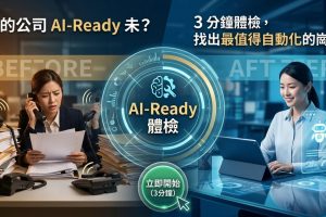 免費 3 分鐘 AI 準備度體檢，專為香港中小企設計。涵蓋餐飲、零售、地產、醫療等 8 大行業，即時找出最適合自動化的崗位，獲取專業升級建議。立即開始！