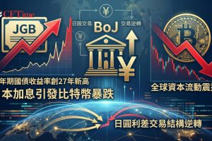 日本央行魔咒再現？ 日本10年期國債收益率觸及2.32%，創27年新高。 自2024年以來，日本央行四次升息中三次引發比特幣至少20%暴跌，最高跌幅達31%。日圓利差交易解構是主要傳導機制——日本壽險公司持有5兆美元外國資產，政策變動可能觸發連環清算。市場正緊盯日本央行下一步動作，歷史規律顯示比特幣對此類事件的典型反應是大幅修正。