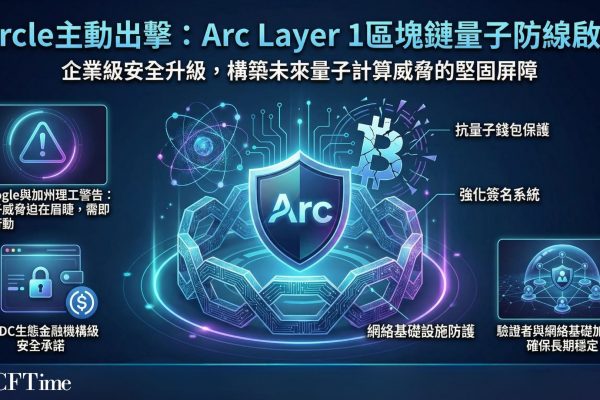 Circle抗量子電腦威脅。為應對Google發出的量子電腦威脅，Circle宣佈其Layer 1區塊鏈Arc將在2026年主網啟動時，內建抗量子錢包與強化簽名系統。Circle規劃了三階段安全升級，最終將防護擴展至驗證者與整個網絡，確保交易數據在後量子時代仍能保持機密。