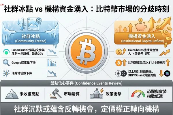 LunarCrush數據顯示，比特幣社群貼文參與度跌較去年下降逾20%。與此同時，CoinShares報告顯示加密投資產品過去一週錄得14億美元流入，為1月以來最強單週表現，其中比特幣產品流入11.16億美元。