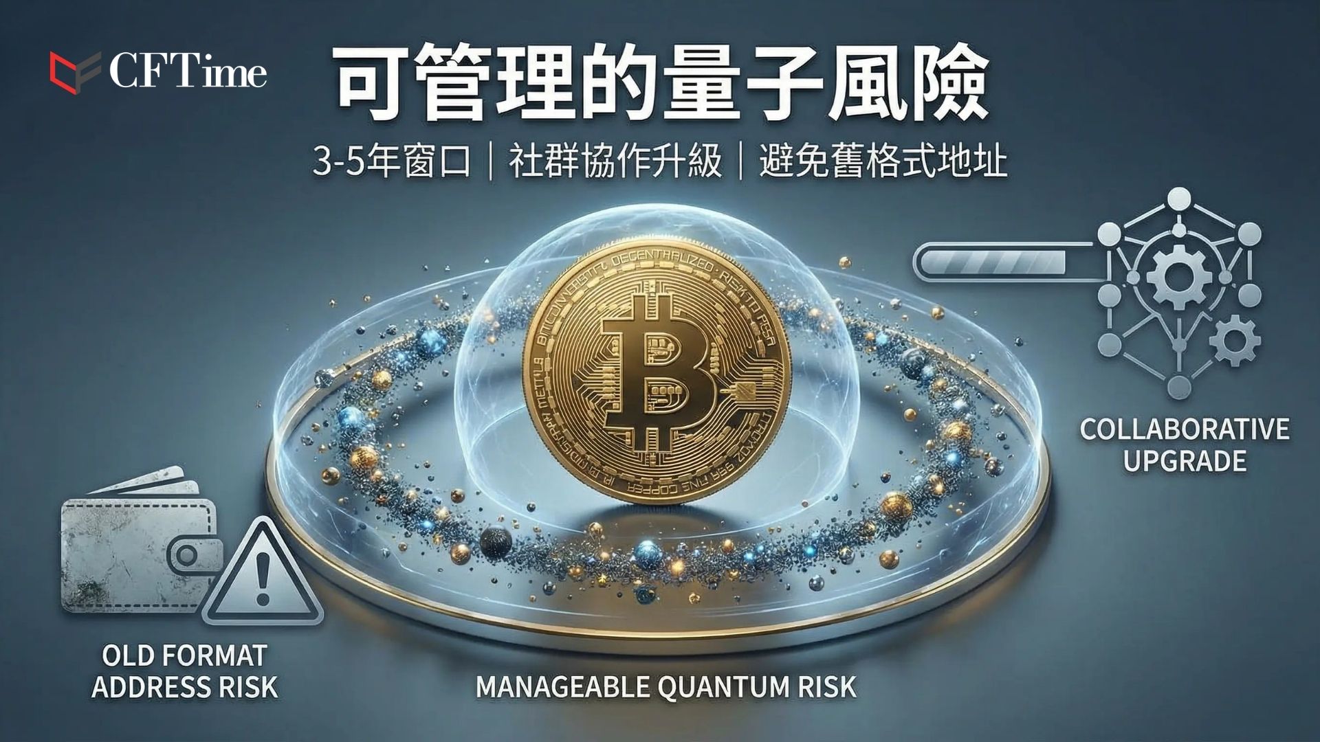 Bernstein最新研究報告指出，比特幣量子威脅為「可管理的升級週期」而非「生存威脅」，產業約有3至5年時間準備後量子安全升級。風險主要集中在P2PK地址（約170萬枚比特幣，含中本聰的110萬枚），新式錢包格式風險較低。量子專家認為破解現代加密的CRQC仍需約十年。