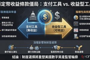 清晰法案收益草案再延遲至下週或更晚發布，參議員Thom Tillis表示需確定銀行委員會審議時間表。爭議核心在於穩定幣應作為支付工具還是收益型工具運作。《天才法案》禁止發行人直接支付利息，但未限制第三方平台提供獎勵。當前草案預計維持禁止閒置持有獎勵、允許交易活動相關收益的區分。