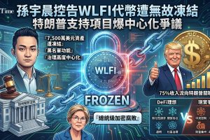 孫宇晨狀告WLFI。Tron創辦人孫宇晨4月2日向加州聯邦法院起訴特朗普支持的World Liberty Financial（WLFI），指控其無故凍結至少7,500萬美元WLFI代幣，並威脅永久銷毀。訴狀指WLFI智能合約存在隱藏黑名單功能，約60%投票權集中在少數關聯錢包。WLFI「黃金文件」顯示近75%淨收入分配給特朗普關聯實體，普通代幣持有者無法獲得協議收入。