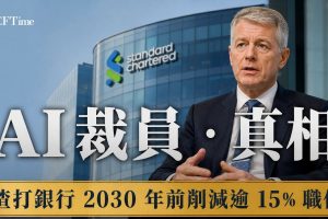 2026裁員浪潮，渣打銀行宣布，因人工智能應用規模化，將在2030年前削減逾15%企業職能部門職位，從8萬名員工中削減超過7,000人。行政總裁Bill Winters強調「這不是削減成本，而是用AI取代較低價值的人力資本」。銀行同時上調盈利展望：2028年有形股權回報率目標高於15%，2030年進一步推升至約18%。
