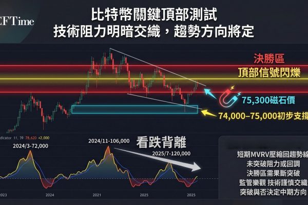 比特幣關鍵技術節點！Swissblock分析師指出，比特幣78,000至80,000美元成本帶是更廣泛動能的絕對分界線，專有市場指標在此閾值附近正積極閃爍「頂部」信號。數據顯示STH MVRV呈持續下降趨勢，價格創新高而指標走低，形成教科書式看跌背離。該比率正壓縮回趨勢線，市場正面臨對多年結構的最關鍵考驗。