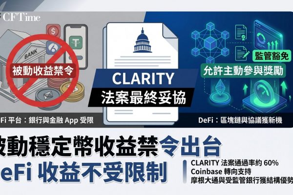 參議員Thom Tillis與Angela Alsobrooks發布CLARITY法案穩定幣收益妥協文本，禁止受美國監管的加密公司僅因客戶持有穩定幣而支付利息，但允許與可驗證鏈上活動相關的獎勵。oinbase轉而公開支持CLARITY法案。此妥協在美國法律中創造了CeFi與DeFi收益之間首次明確的監管分離。