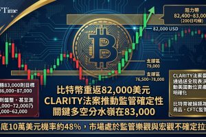 CLARITY法案15:9過關，將這項數位資產市場結構法案送向參議院全院表決。比特幣從80,000美元下方強勁反彈，最高觸及82,005美元，撰稿時交易於81,500美元附近。分析師關注82,400至83,000美元阻力區（與200日移動平均線重合）。
