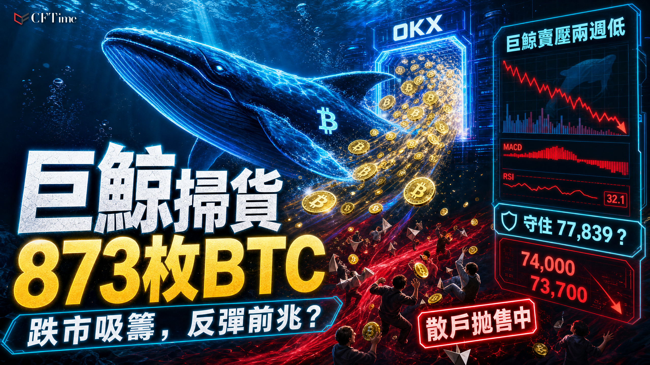 儘管市場持續疲弱，一頭比特幣巨鯨逆勢吸籌，從OKX交易所購入873.29枚比特幣（價值約6,624萬美元），目前持有881枚比特幣（總值約6,673萬美元）。交易所巨鯨比率降至0.511的兩週低點（通常被視為看漲信號），但交易所供應比率躍升至0.133的月度高點，顯示小型投資者仍在減少曝險。