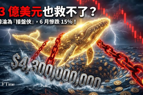 巨鯨豪砸43億美元買比特幣，一家傳統數位資產管理公司購買166.24枚BTC約1,074萬美元），比特幣仍跌破63,000美元。巨鯨-零售三角洲數據顯示自6月1日以來巨鯨一直主導市場，比特幣同期仍下跌15.25%。唯一主要看漲期在6月11日至15日（反彈7.8%）。交易活動低迷，除非巨鯨轉向明確看漲偏向，否則比特幣可能繼續區間震盪。