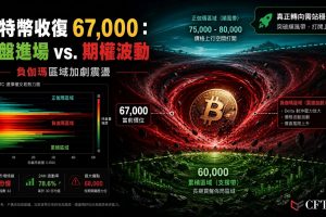 比特幣收復67000美元，鏈上累積趨勢得分轉向廣泛累積，顯示真實買家正在進場。然而，Deribit期權熱力圖顯示67,000美元附近為負伽瑪區域——交易商在此傾向於下跌時賣出、上漲時追漲，加劇雙向波動。歷史顯示累積信號曾數次閃現而價格持續走低。真正的轉變需等待比特幣收復75,000至80,000美元的正伽瑪區域。