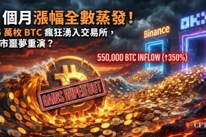 比特幣五個月漲幅全數蒸發，已回吐自2月以來的全部漲幅。幣安存款地址流入約22萬枚BTC，OKX流入約33萬枚BTC，合計55萬枚BTC，規模與2022-2023年熊市高峰相當。技術面全面看跌：50日均線69,421美元、100日均線71,540美元、200日均線75,689美元均位於價格上方且下降，RSI為31.22。