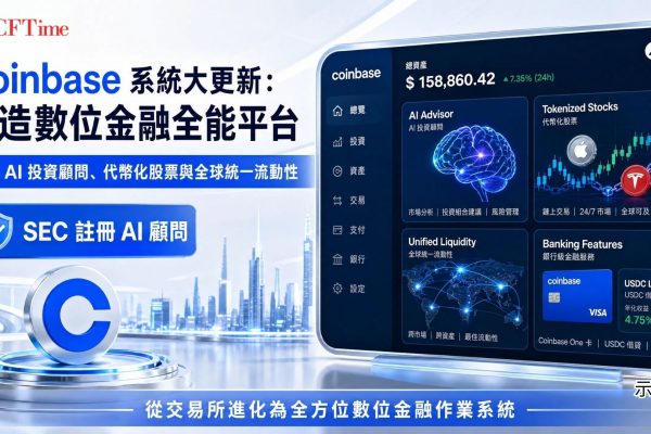 Coinbase推出AI投資顧問！完全支持的代幣化美國股票、加密與傳統股票期權交易、主題永續期貨、預測市場，以及消費銀行功能（USDC抵押信貸通道、Booking.com合作的旅遊獎勵信用卡）。Coinbase同時決定統一國際與美國業務的流動性，改善定價效率和市場深度。