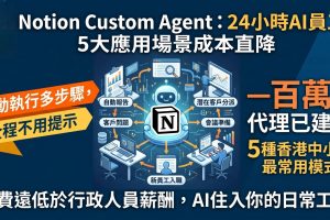 Notion Custom Agent是住在你Notion工作空間的24小時AI員工。本文解釋運作原理、香港中小企5個實際應用場景、收費結構及建立第一個代理的五步驟，助你自動化重複工作。