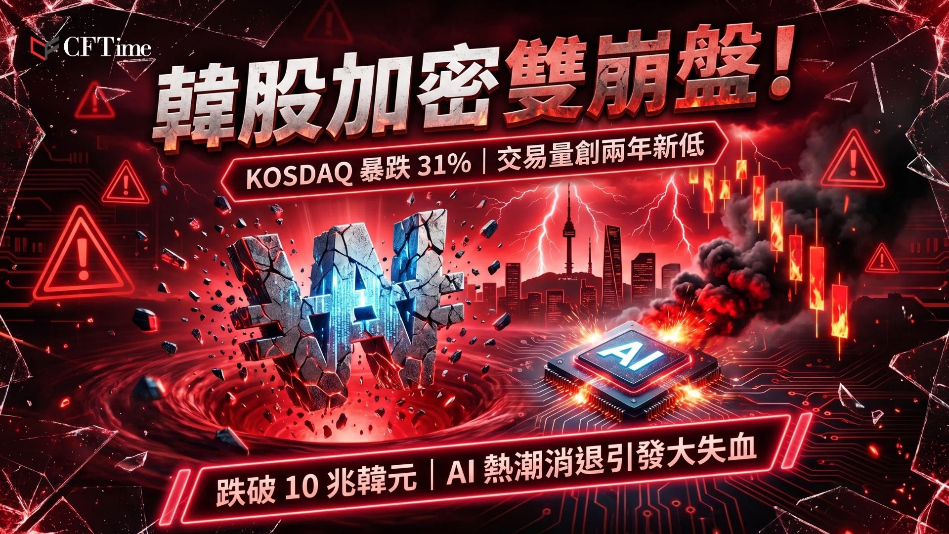 南韓五大法幣交易所7月3日至10日當週合計交易量約9.97兆韓元（66.5億美元），較前一週下跌25.75％，為連續第五週下跌，首度自2023年9月以來跌破10兆韓元關口。KOSDAQ指數九週內暴跌31％，KOSPI三週內跌20％進入熊市，AI熱潮消退及晶片股疑慮加劇波動。分析師將此次收縮視為重新配置而非退出。比特幣同步承壓，散戶風險偏好下降從科技股蔓延至加密市場。