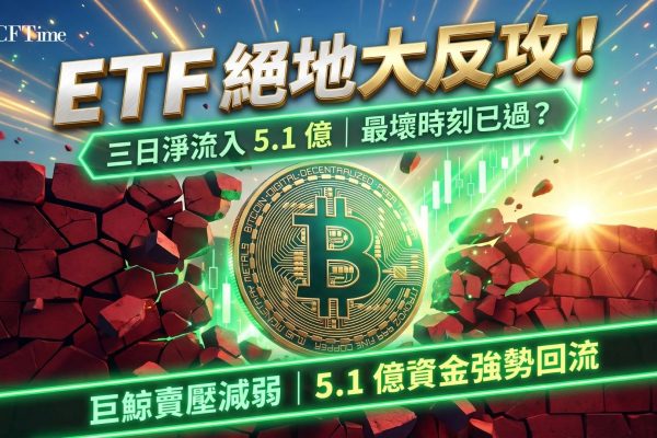 比特幣ETF連續三日錄得淨流入約5.1億美元，逆轉此前八週80億美元的創紀錄流出。CoinShares分析師James Butterfill表示「市場情緒可能正在轉向，我們可能已渡過最壞時刻」。Glassnode數據顯示巨鯨賣壓已減弱，但聯儲緊縮政策預期仍為主要風險。比特幣報62,000美元，過去一週上漲4％。