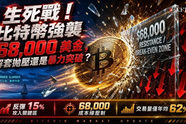 比特幣反彈15％，進入關鍵阻力區—該水平接近過去五個月購買比特幣的投資者平均成本，此前6月中旬反彈在此失敗並跌至58,000美元以下新週期低點。Bitfinex分析師稱首次測試此阻力區預計將引發強烈反應，市場「脆弱但有建設性」。K33 Research指出機構參與消退，現貨交易量僅為年度平均62％，呈「夏季沉睡」模式。