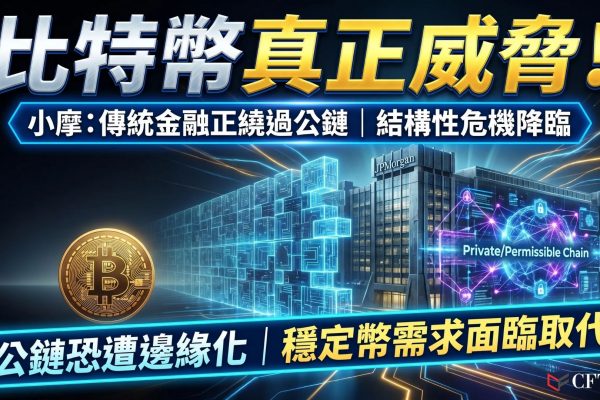 摩根大通指出比特幣最大風險來自傳統金融採用許可制區塊鏈繞過公開無需許可網絡進行代幣化、支付和結算。銀行正為代幣化存款建立自有基礎設施，可能減少機構對穩定幣的需求。國際清算銀行已警告公開區塊鏈在系統重要性金融基礎設施中的風險。此觀點與投資者對Strategy賣幣的擔憂形成對比。