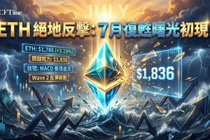 以太幣重拾動能。分析師More Crypto Online指出，ETH正接近首個主要技術障礙，7月可能迎來較大的Wave 2反彈，隨後更廣泛的趨勢才會恢復。布林帶顯示ETH已攀升至中軌（約1,676美元）上方，下一關鍵阻力位於上軌約1,836.77美元。MACD已進入看漲區域，直方圖持續擴張，顯示上升動能正在積累。