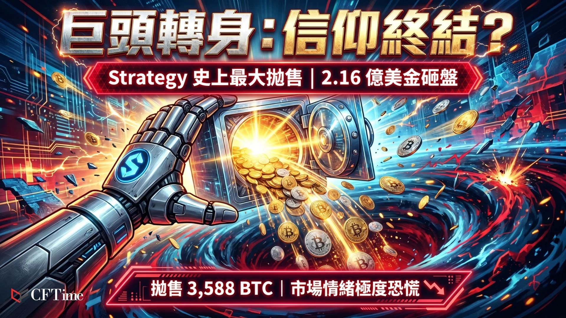 Strategy賣幣3,588枚比特幣為史上最大規模出售，引發市場與FTX崩盤的情緒對比。分析師Ali Martinez指出心理模式相似但情況截然不同——FTX因金融不當行為和流動性危機崩盤，Strategy則為資本管理決策。出售僅佔總持倉0.4％，且12.5億美元上限僅適用於儲備融資，股息相關出售不受該限制。