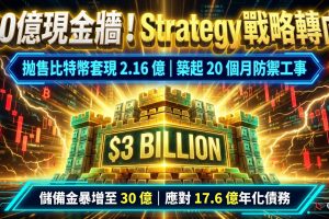 Strategy暫停買幣一個月，並於6月30日至7月5日期間出售3,588枚BTC（約2.16億美元），持倉降至843,775枚BTC。公司將所得款項及週一額外操作將美元儲備增至約30億美元，按年化優先股股息和債務利息約17.6億美元計算，可覆蓋約20.4個月。STRC目前交易約87美元（低於100美元面值）。