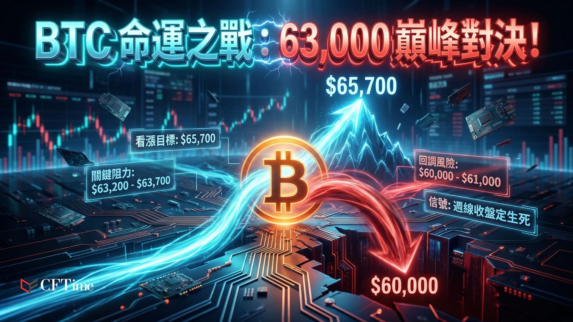 比特幣正測試63,000美元關鍵阻力區。分析師Kaz指出，價格清除63,200美元流動性後可能面臨短期拒絕，他已於63,300美元附近入場做空，目標60,000-61,000美元區間。分析師CryptoFrog則認為，比特幣站穩63K，下一個主要目標為65,700美元宏觀阻力水平——週線收盤站穩將強化看漲信號。