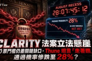 CLARITY法案60票門檻仍差關鍵缺口，至撰稿時法案仍未列入8月4日參議院議程。法案需60票才能克服程序障礙，共和黨雖掌握53席仍需爭取至少七名民主黨人支持。目前最大障礙來自「道德條款」爭議，因總統特朗普披露其2025年從加密業務獲利逾14億美元而成為焦點。