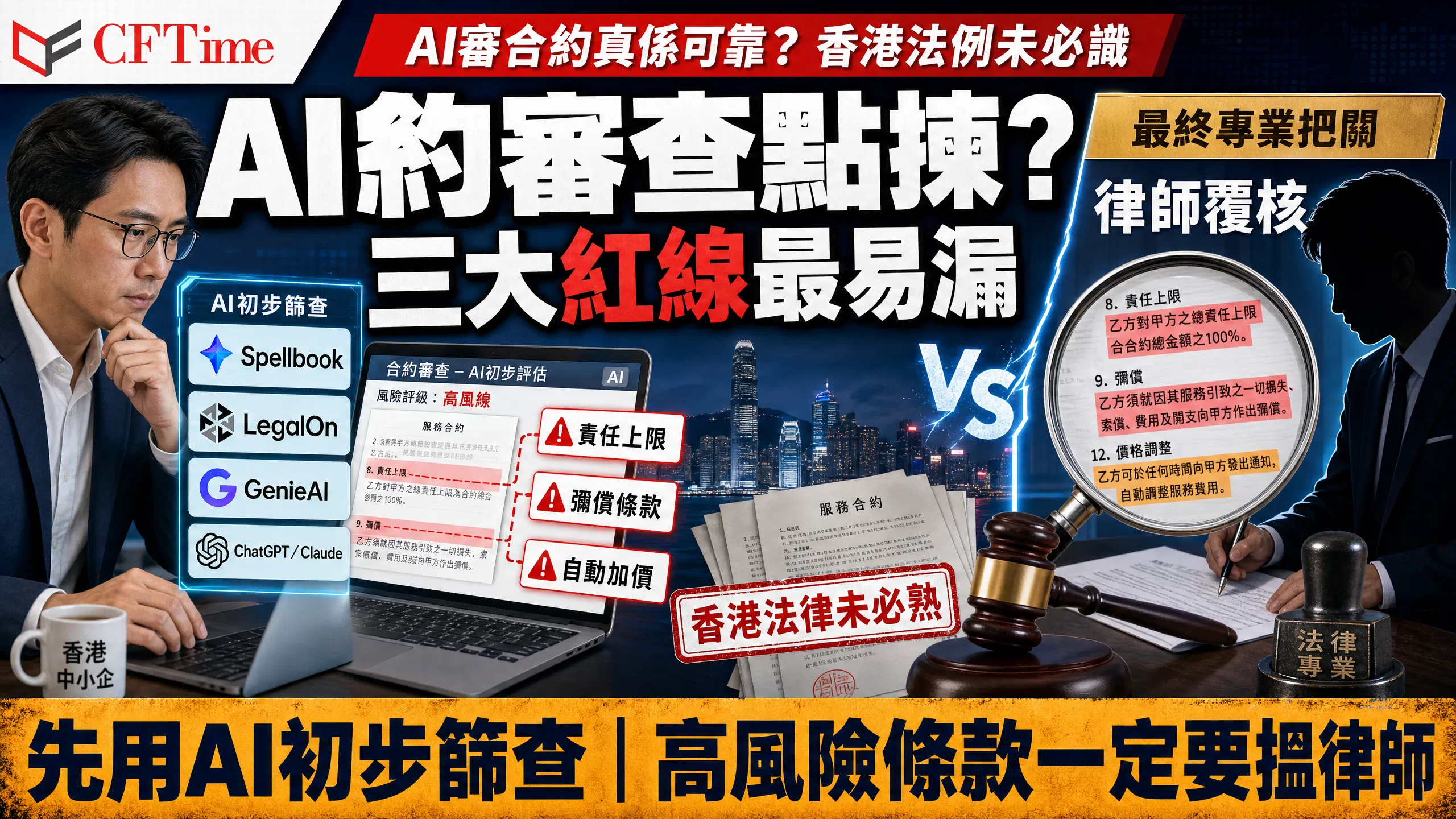 AI約審查點揀？三大紅線最易漏：責任上限、彌償條款、自動加價，最終仍須律師覆核