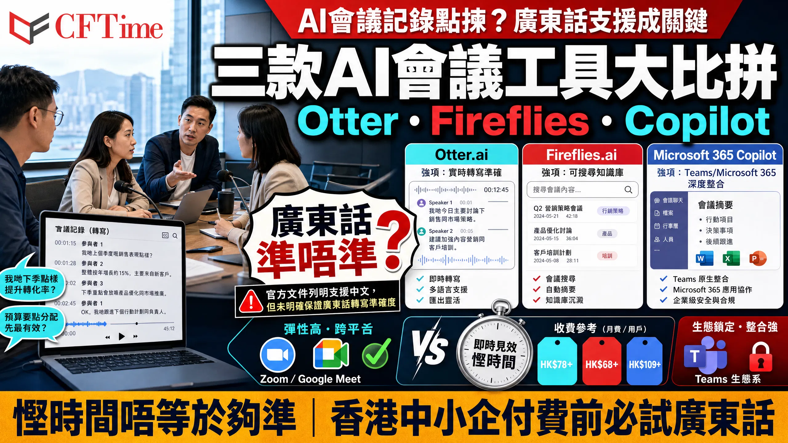 三款AI會議記錄工具大比拼：Otter.ai、Fireflies.ai、Microsoft 365 Copilot，廣東話支援準唔準