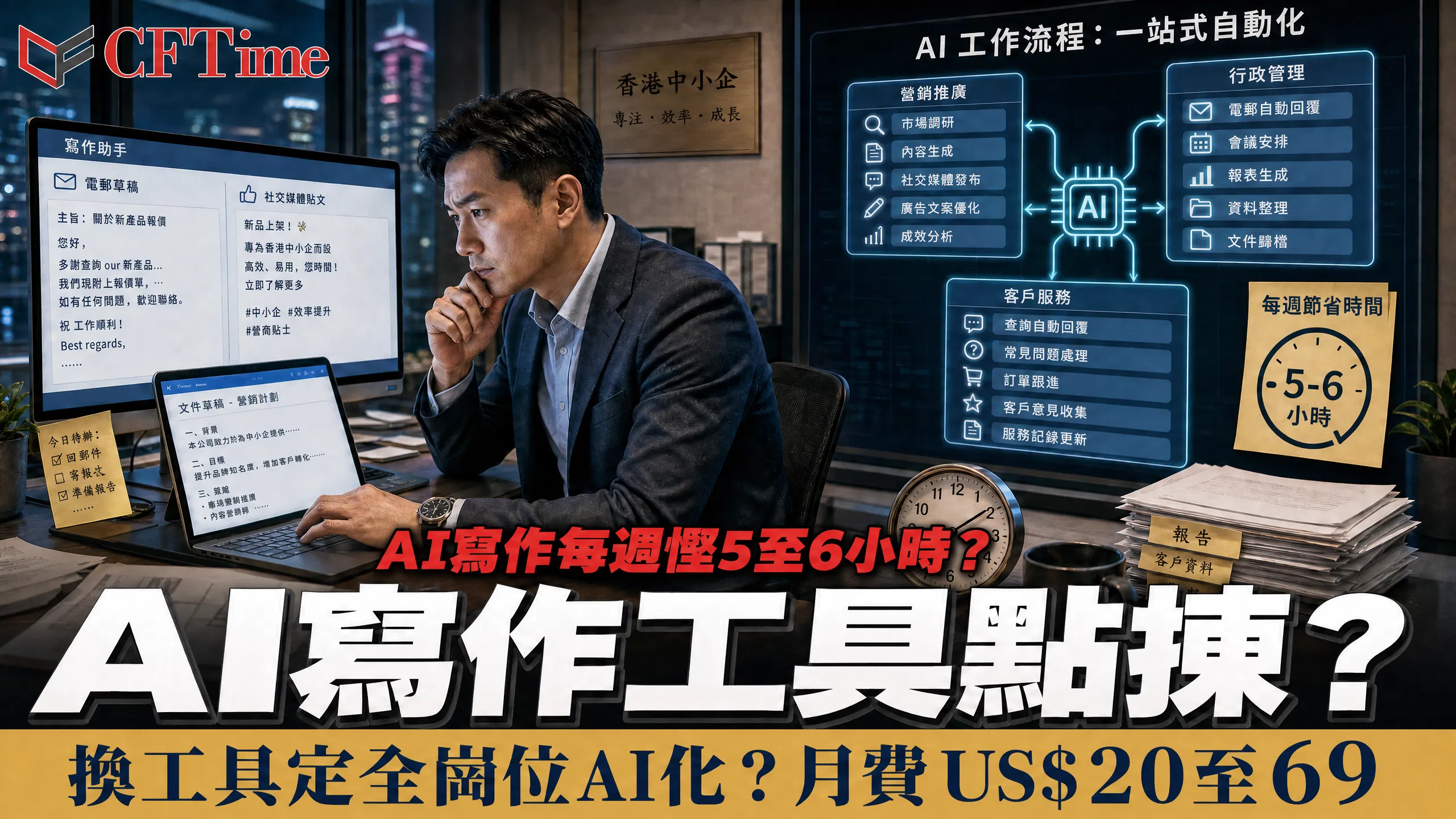 AI寫作工具點揀？香港中小企換工具定全崗位AI化，AI寫作每週慳5至6小時示意圖