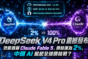 中國DeepSeek推出V4 Pro正式版 效能接近Claude Fable 5但價格僅為其2%