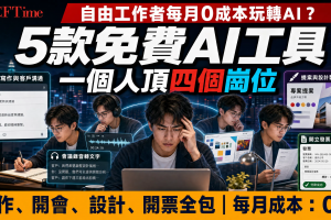 自由工作者每月0成本玩轉AI，5款免費AI工具一個人頂四個崗位示意圖
