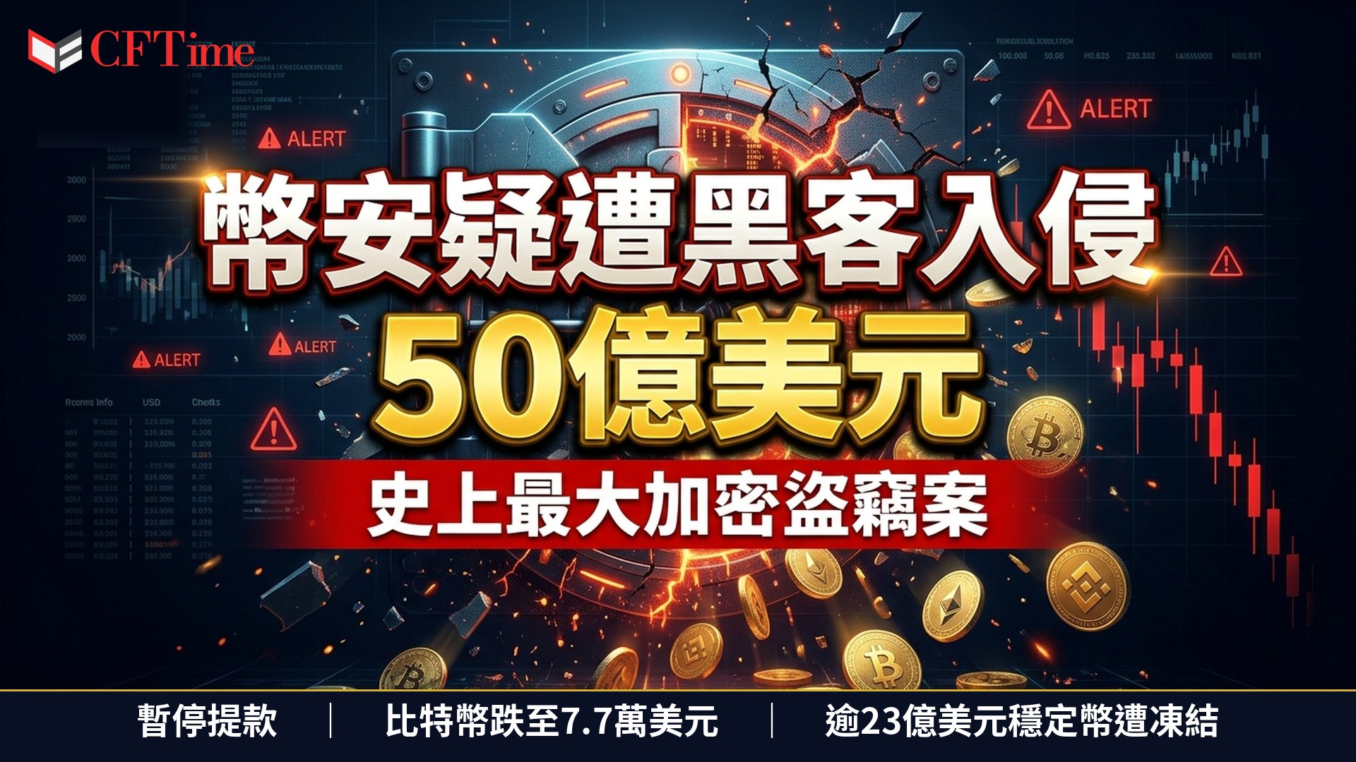 幣安疑遭黑客盜走逾50億美元！料成史上最大加密盜竊案　暫停提款、比特幣跌至7.7萬